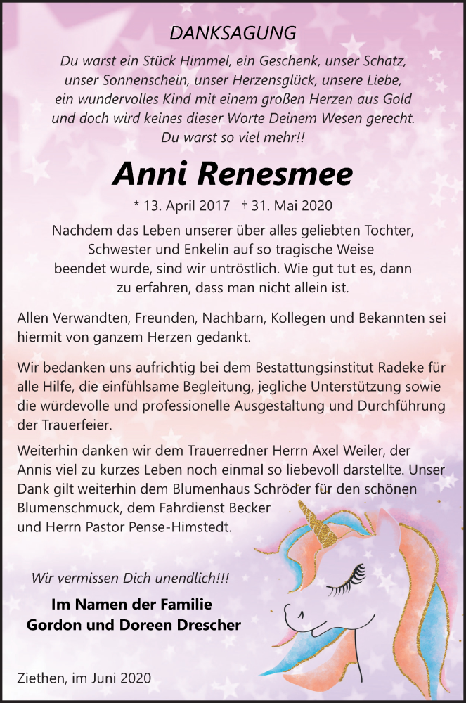 Traueranzeige für Anni Renesmee vom 04.07.2020 aus Vorpommern Kurier