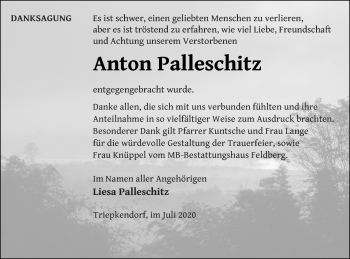 Traueranzeige von Anton Palleschitz von Strelitzer Zeitung