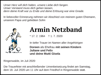 Traueranzeige von Armin Netzband von Templiner Zeitung