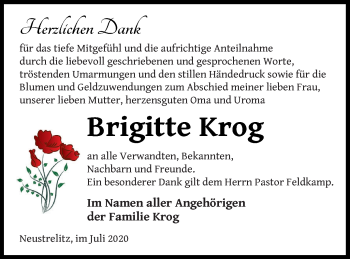 Traueranzeige von Brigitte Krog von Strelitzer Zeitung