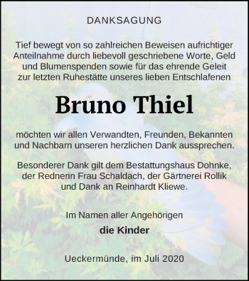 Traueranzeige von Bruno Thiel von Haff-Zeitung