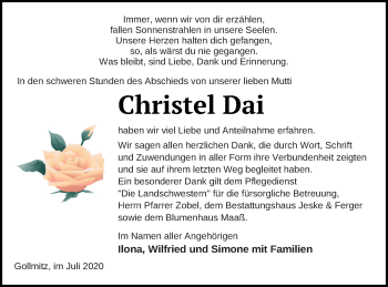 Traueranzeige von Christel Dai von Prenzlauer Zeitung