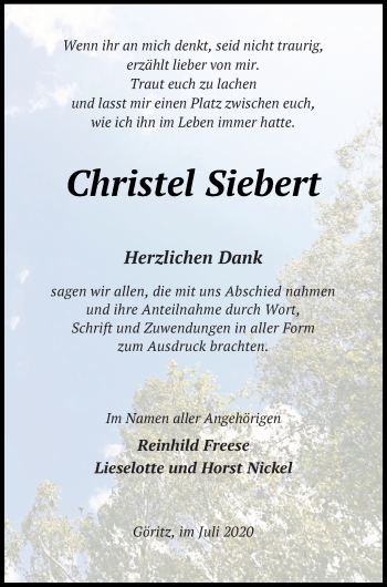 Traueranzeige von Christel Siebert von Prenzlauer Zeitung