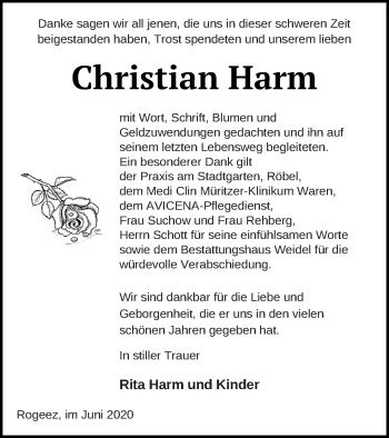 Traueranzeige von Christian Harm von Müritz-Zeitung