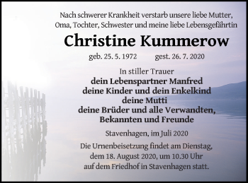 Traueranzeige von Christine Kummerow von Mecklenburger Schweiz