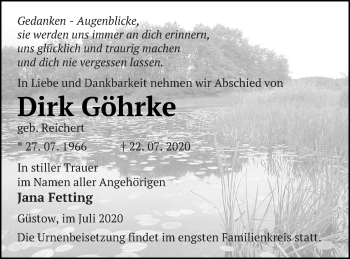 Traueranzeige von Dirk Göhrke von Prenzlauer Zeitung