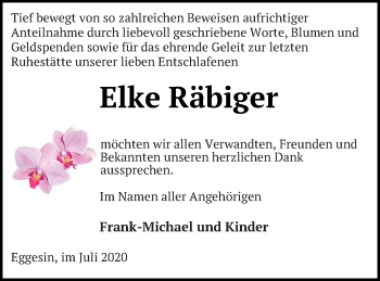 Traueranzeige von Elke Räbiger von Haff-Zeitung