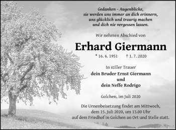 Traueranzeige von Erhard Giermann von Demminer Zeitung