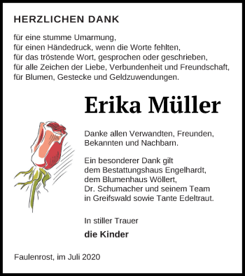 Traueranzeige von Erika Müller von Mecklenburger Schweiz