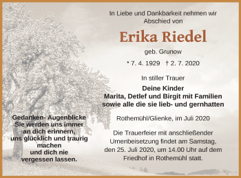 Traueranzeige von Erika Riedel von Haff-Zeitung