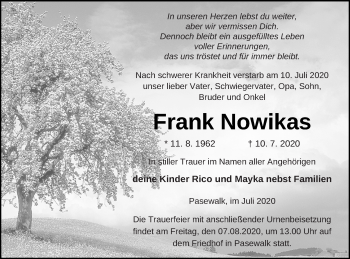 Traueranzeige von Frank Nowikas von Pasewalker Zeitung