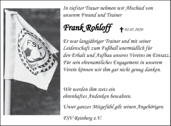 Traueranzeige von Frank Rohloff von Treptower Tageblatt