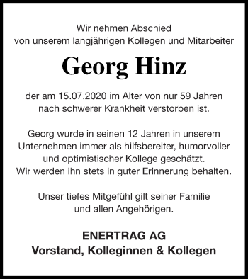 Traueranzeige von Georg Hinz von Neubrandenburger Zeitung