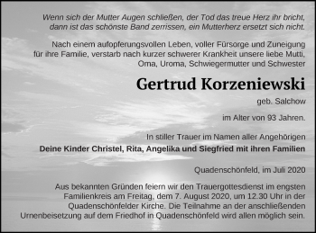 Traueranzeige von Gertrud Korzeniewski von Strelitzer Zeitung