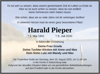 Traueranzeige von Harald Pieper von Templiner Zeitung