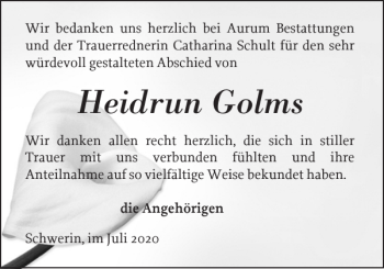 Traueranzeige von Heidrun Golms von Zeitung für die Landeshauptstadt