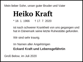 Traueranzeige von Heiko Kraft von Neubrandenburger Zeitung