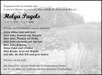 Traueranzeige von Helga Pagels von Demminer Zeitung