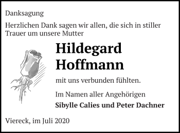 Traueranzeige von Hildegard Hoffmann von Pasewalker Zeitung