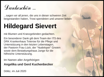 Traueranzeige von Hildegard Sievert von Mecklenburger Schweiz