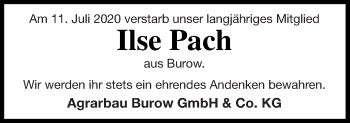 Traueranzeige von Ilse Pach von Treptower Tageblatt