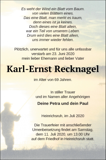 Traueranzeige von Karl-Ernst Recknagel von Haff-Zeitung