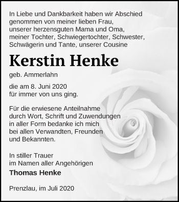 Traueranzeige von Kerstin Henke von Prenzlauer Zeitung