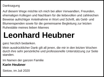 Traueranzeige von Leonhard Heubner von Müritz-Zeitung