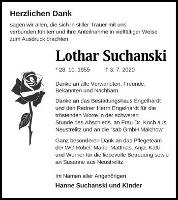 Traueranzeige von Lothar Suchanski von Müritz-Zeitung