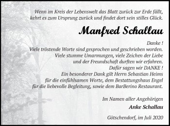 Traueranzeige von Manfred Schallau von Templiner Zeitung