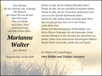 Traueranzeige von Marianne Walter von Templiner Zeitung