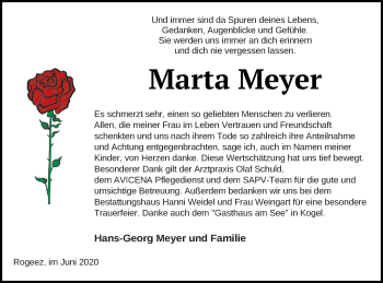 Traueranzeige von Marta Meyer von Müritz-Zeitung