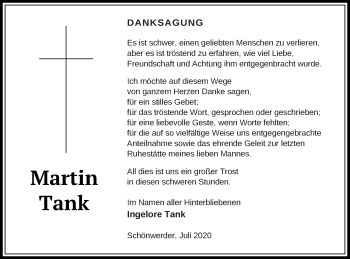 Traueranzeige von Martin Tank von Prenzlauer Zeitung