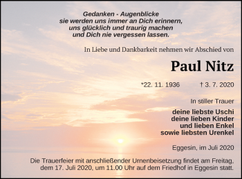 Traueranzeige von Paul Nitz von Haff-Zeitung