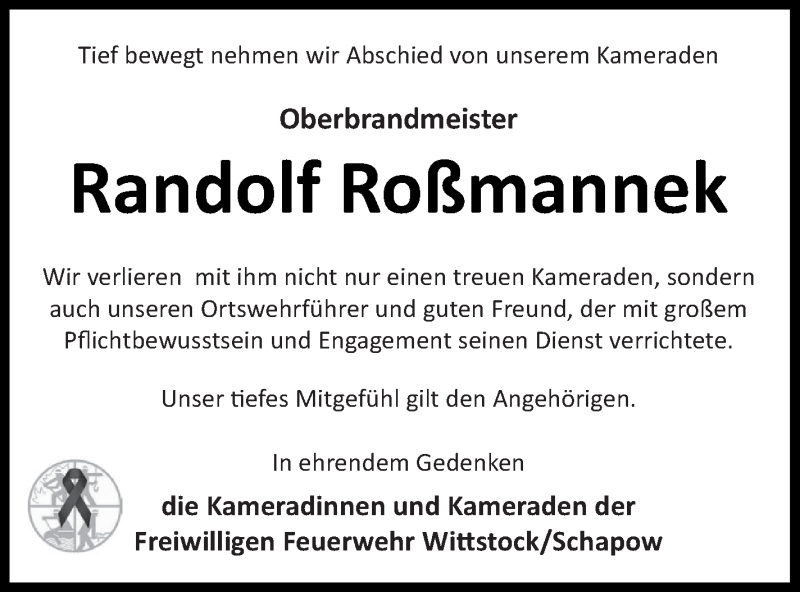 Traueranzeige für Randolf Roßmannek vom 10.07.2020 aus Prenzlauer Zeitung