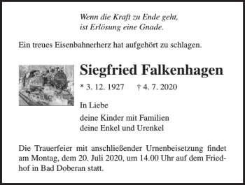 Traueranzeige von Siegfried Falkenhagen von Norddeutsche Neueste Nachrichten