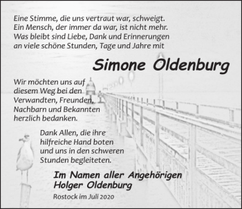 Traueranzeige von Simone Oldenburg von Norddeutsche Neueste Nachrichten