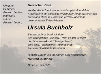 Traueranzeige von Ursula Buchholz von Pasewalker Zeitung