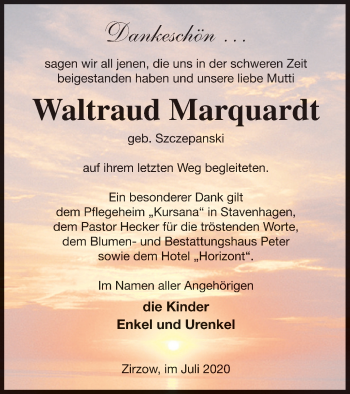 Traueranzeige von Waltraud Marquardt von Neubrandenburger Zeitung