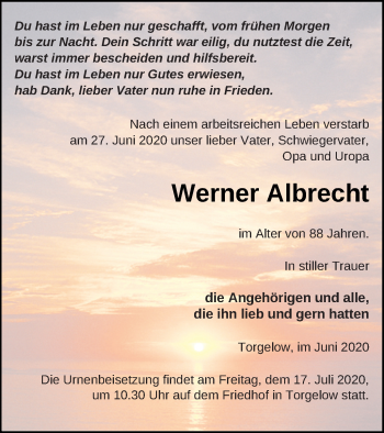 Traueranzeige von Werner Albrecht von Haff-Zeitung