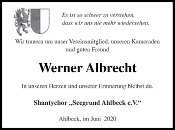 Traueranzeige von Werner Albrecht von Haff-Zeitung