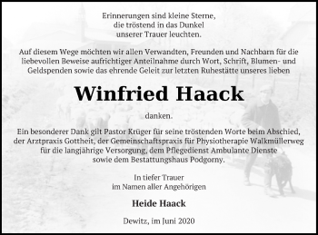 Traueranzeige von Winfried Haack von Neubrandenburger Zeitung