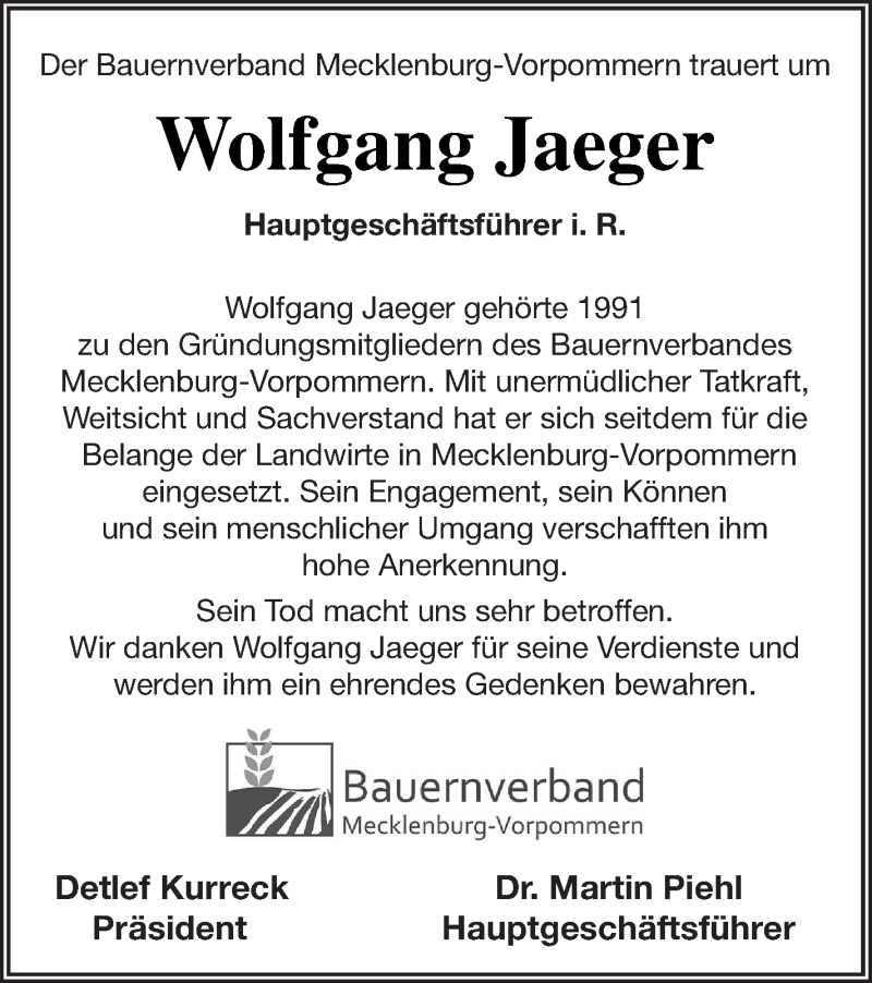 Traueranzeige für Wolfgang Jaeger vom 11.07.2020 aus Nordkurier Gesamtausgabe