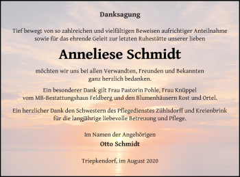 Traueranzeige von Anneliese Schmidt von Strelitzer Zeitung