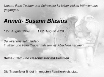 Traueranzeige von Annett-Susann Blasius von Müritz-Zeitung