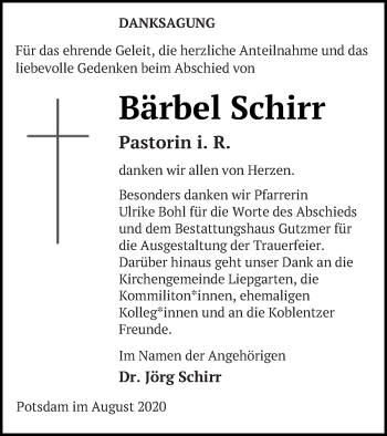 Traueranzeige von Bärbel Schirr von Haff-Zeitung