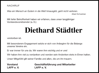 Traueranzeige von Diethard Städtler von Prenzlauer Zeitung