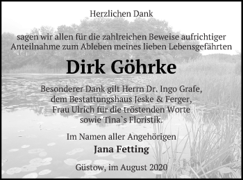 Traueranzeige von Dirk Göhrke von Prenzlauer Zeitung