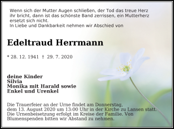 Traueranzeige von Edeltraud Herrmann von Müritz-Zeitung