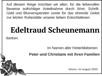 Traueranzeige von Edeltraud Scheunemann von Müritz-Zeitung